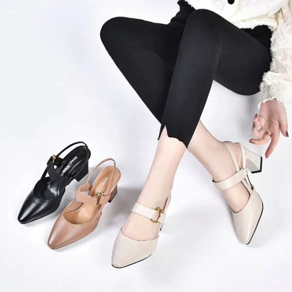 Slingback Pumps met Hak – Spitse Neus & Gestructureerd Synthetisch Leer