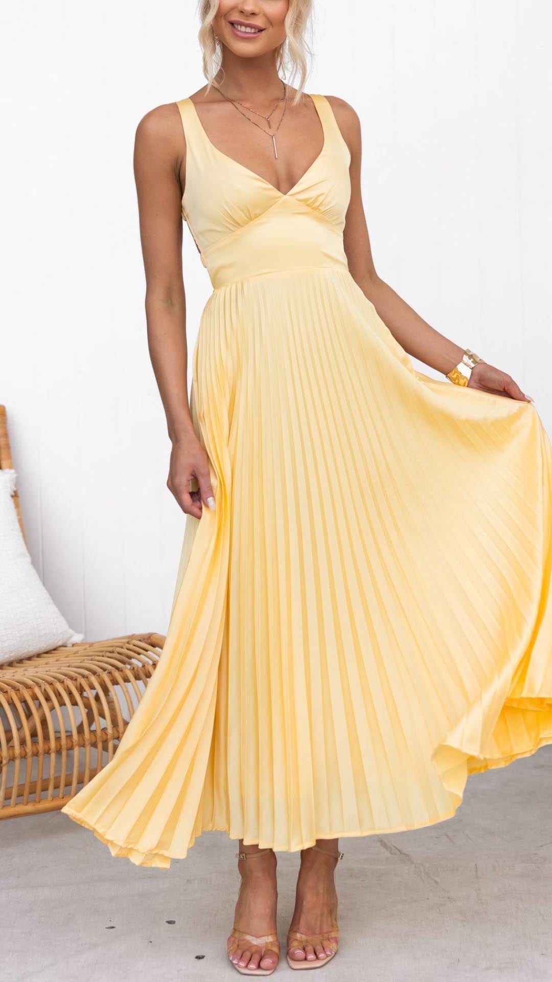 Malka™ | Geplooide V-Hals Maxi Jurk