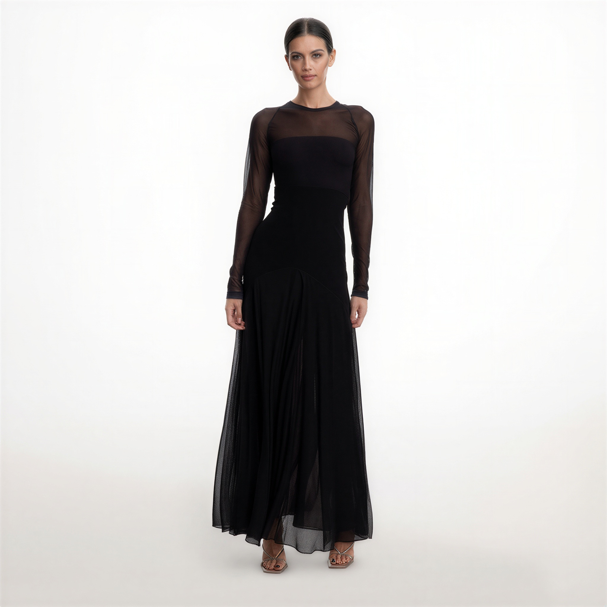 Natalia | Lange, losse zwarte tule jurk