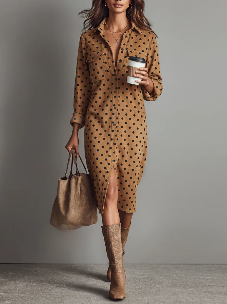 Rosalie™ | Midi Jurk met Stippen en Suèdelook