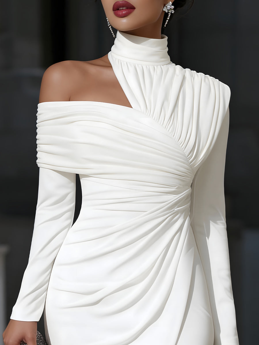 Céleste™ | Witte One-Shoulder Midi Jurk