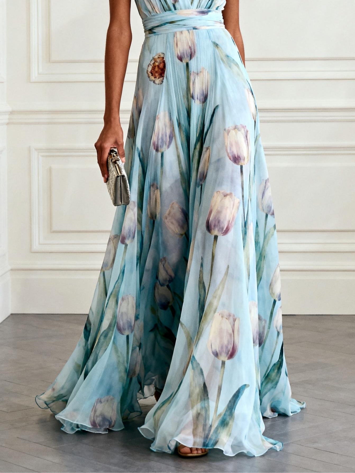 Claire™ | Lichtblauwe Maxi Jurk met Bloemenprint