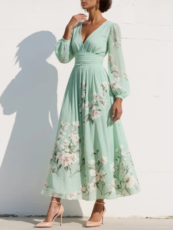 Mirelle™ | Lichtgroene Maxi Jurk met Plooien