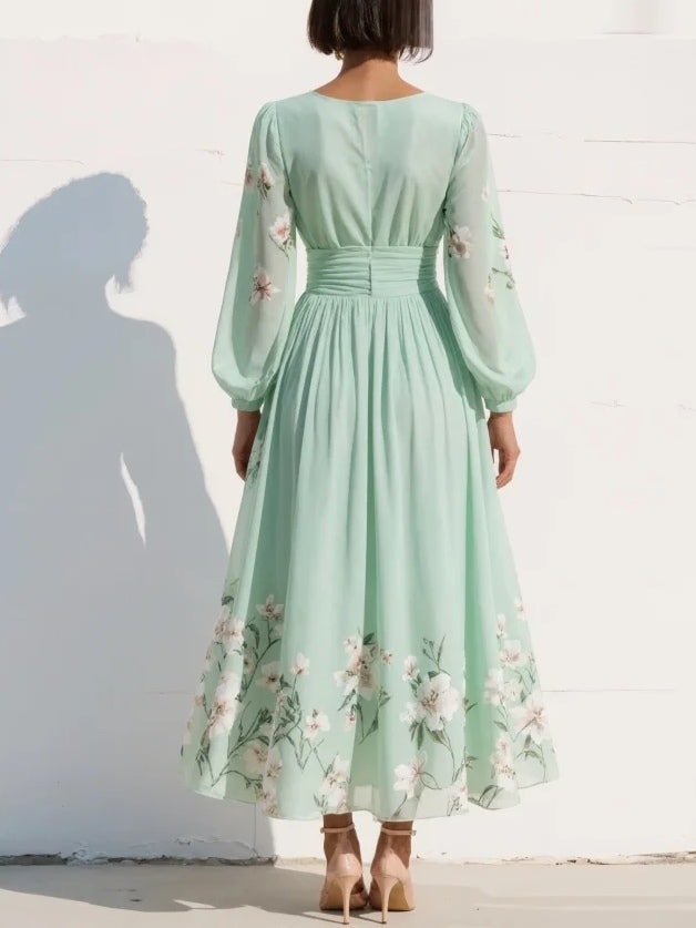 Mirelle™ | Lichtgroene Maxi Jurk met Plooien