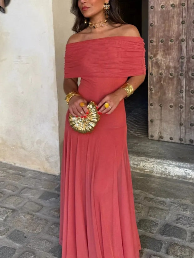 Noémie™ | Bruine One-Shoulder Maxi Jurk