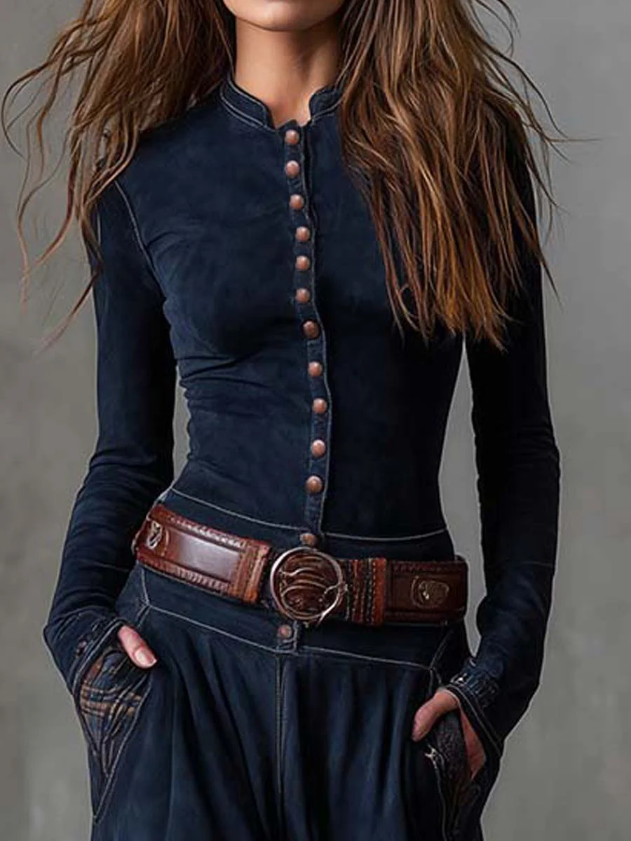 Martina · Lange vintage jurk van blauw navy