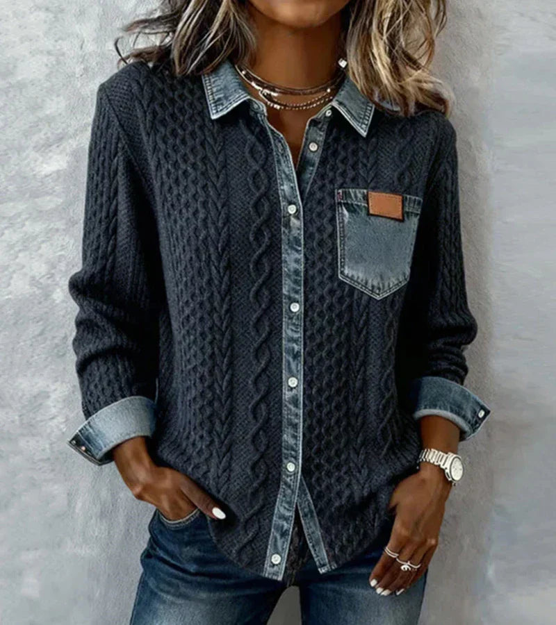 AMBRA - Top in Patchwork met Denim Details