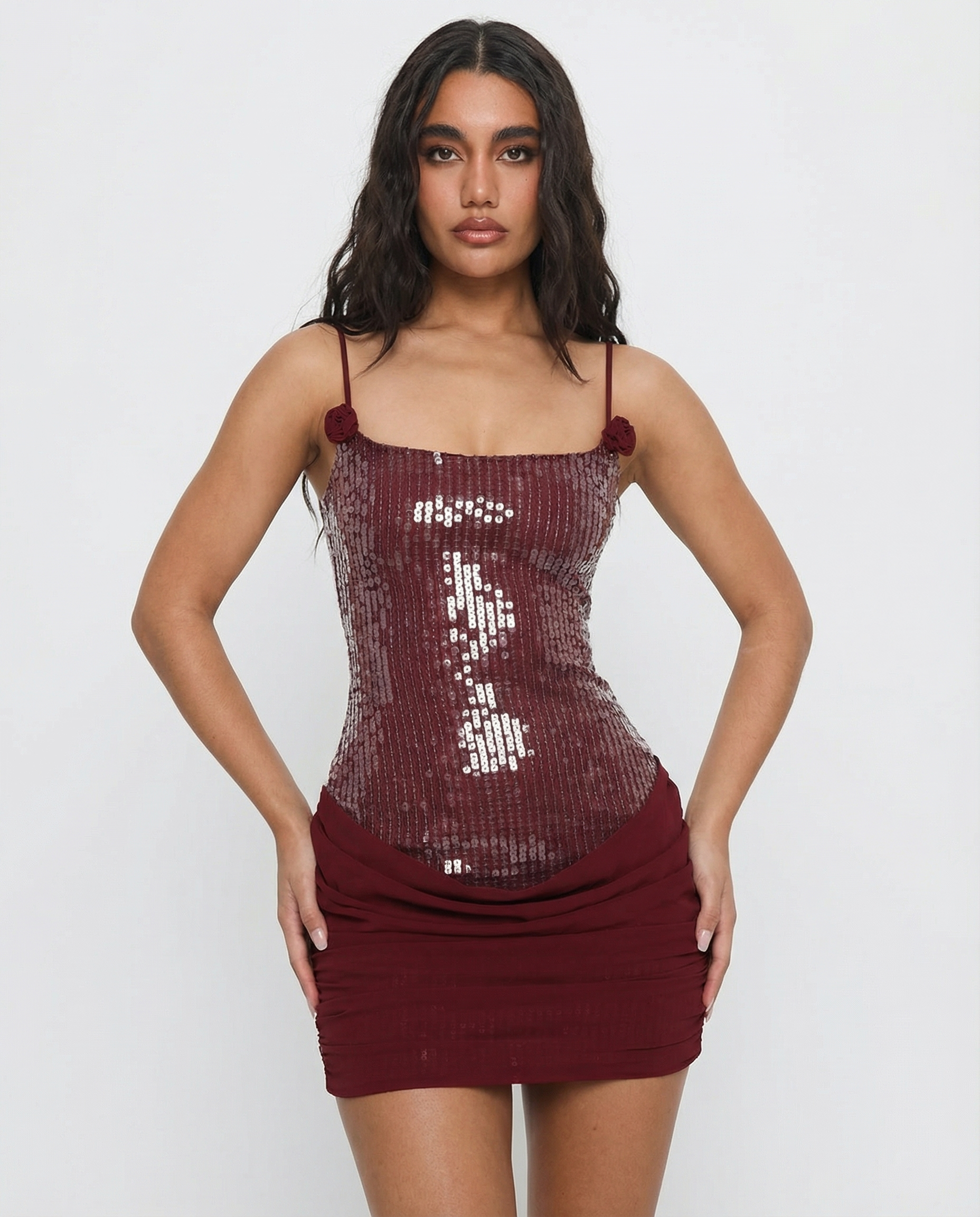 MINI JURK MET PAILLETTEN EN CORSET ACHTERKANT
