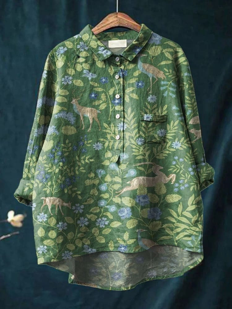Elena – Linnen blouse met print