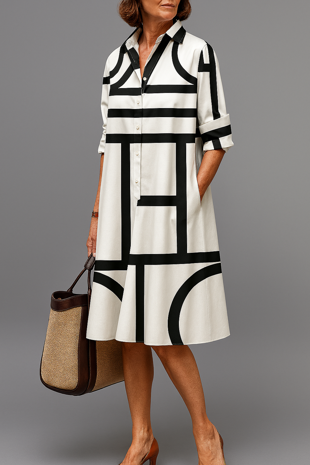 Brigitte - Luxe Midi Jurk voor een Moeiteloze Elegantie