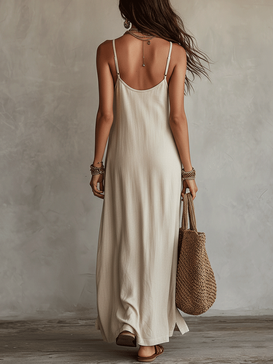 Moeiteloos Bohemian Ontspannen Slip Maxi Jurk