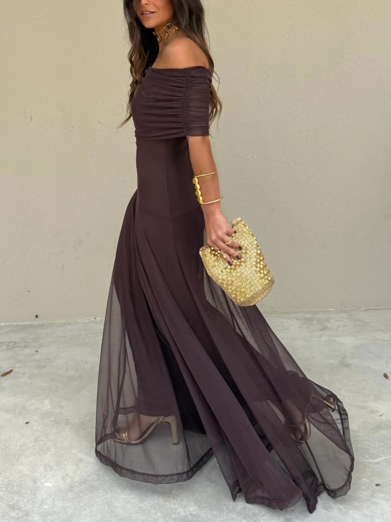Noémie™ | Bruine One-Shoulder Maxi Jurk