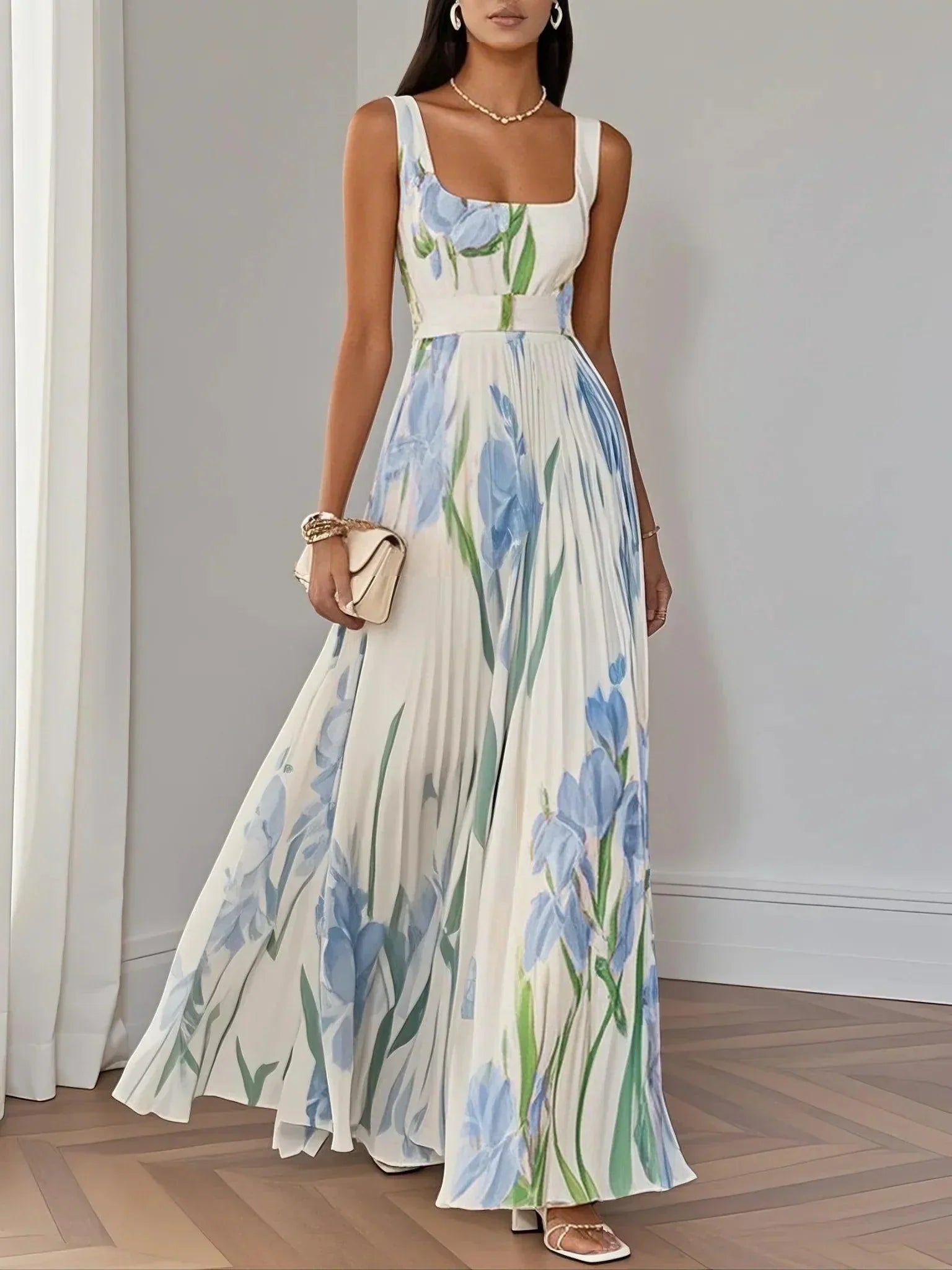 Yara™ | Maxijurk van plissé chiffon