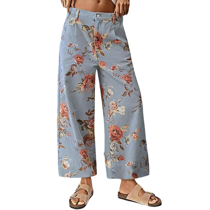 Bloemen Wijde Pijpen Hoge Taille Casual Broek
