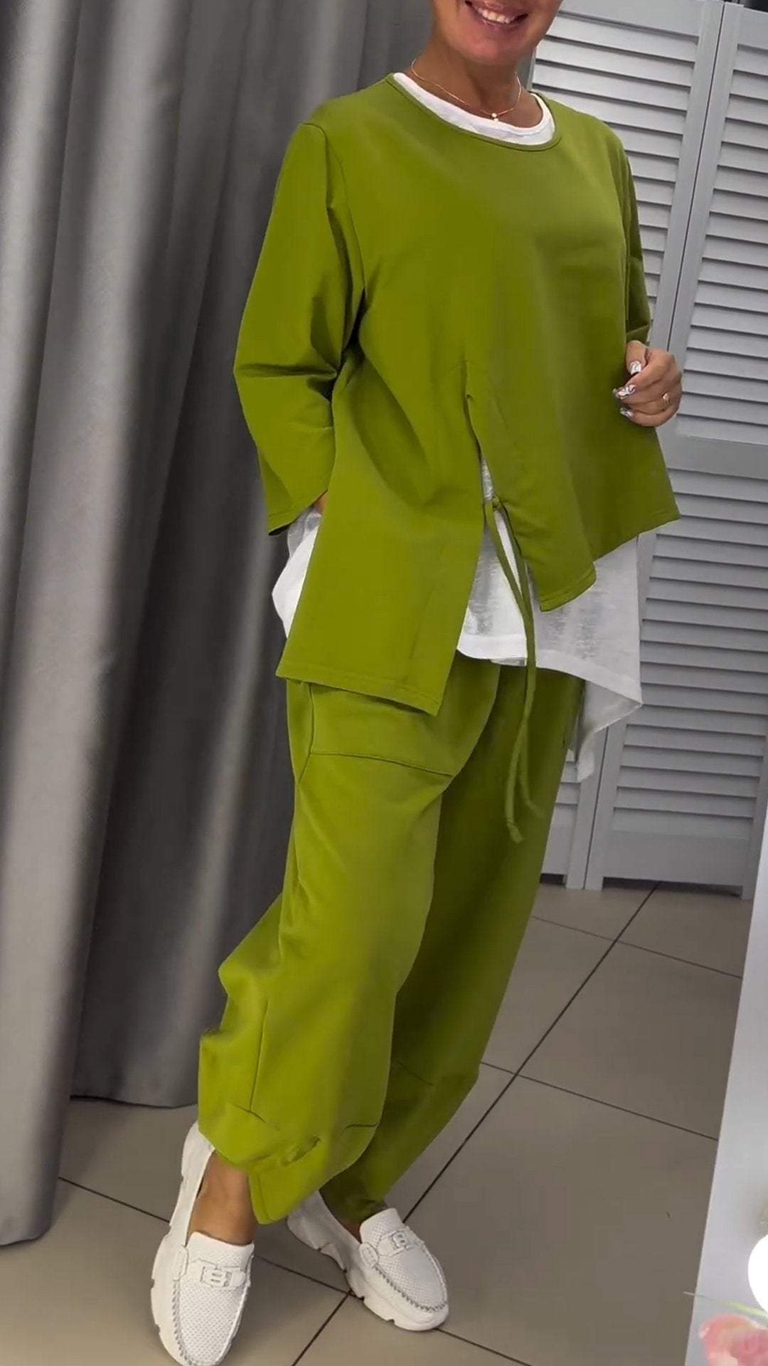 Dames Ronde Hals Tweedelige Top en Broek Set