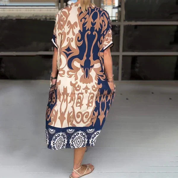 AMALIA | Midi-jurk met Zachte Snit, Artistieke Print en V-hals voor Stijlvolle en Comfortabele Dagen