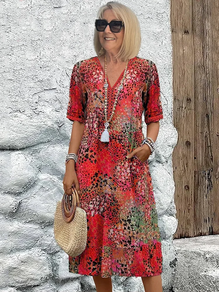 Avaline | Speelse Gedrukte Midi Dress