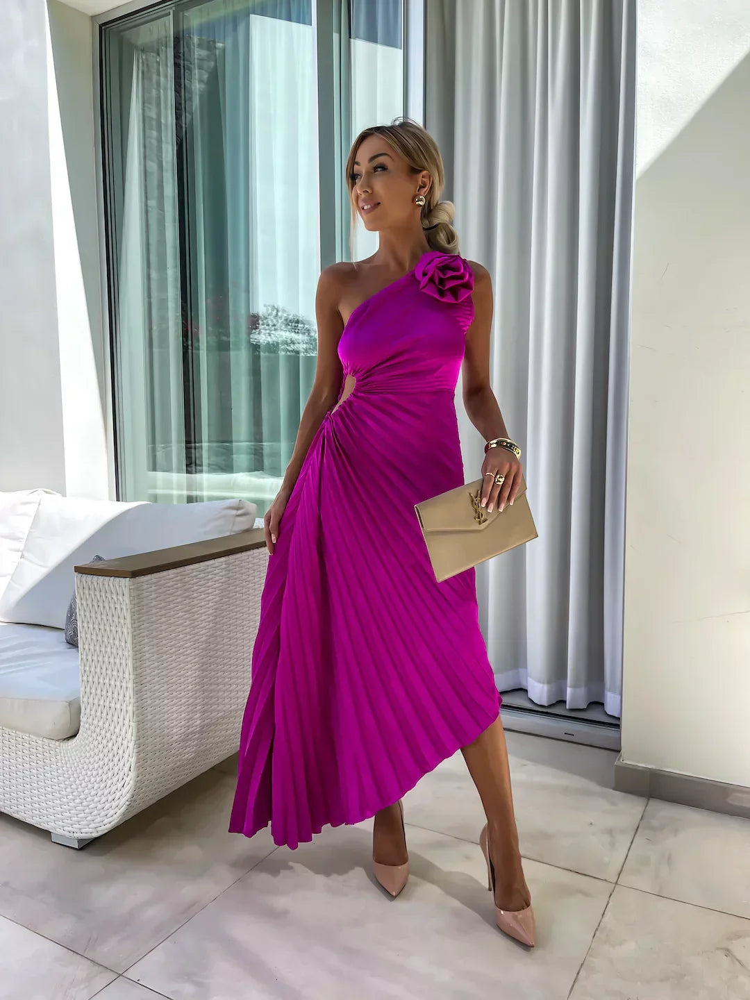Eya™ | Elegante Bloemen Eén-Schouder Maxi Jurk