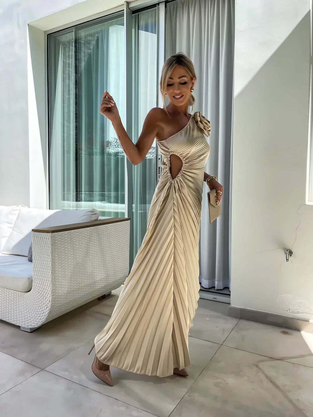 Eya™ | Elegante Bloemen Eén-Schouder Maxi Jurk