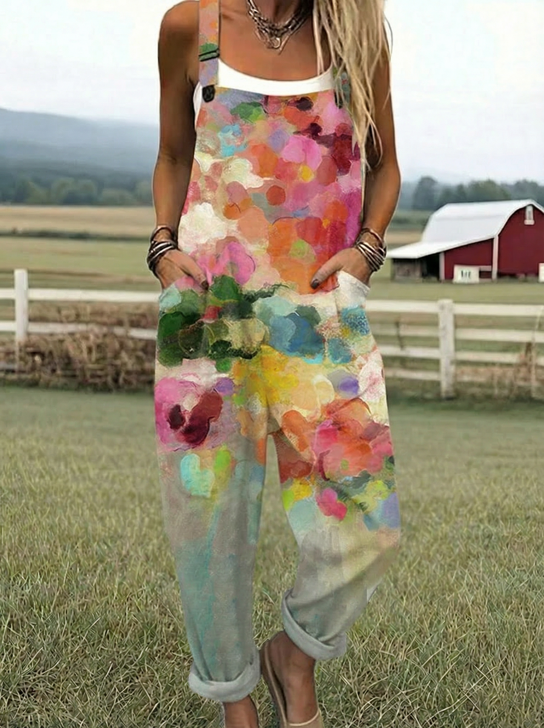 Nicky | Artistieke Overall met Bloemen