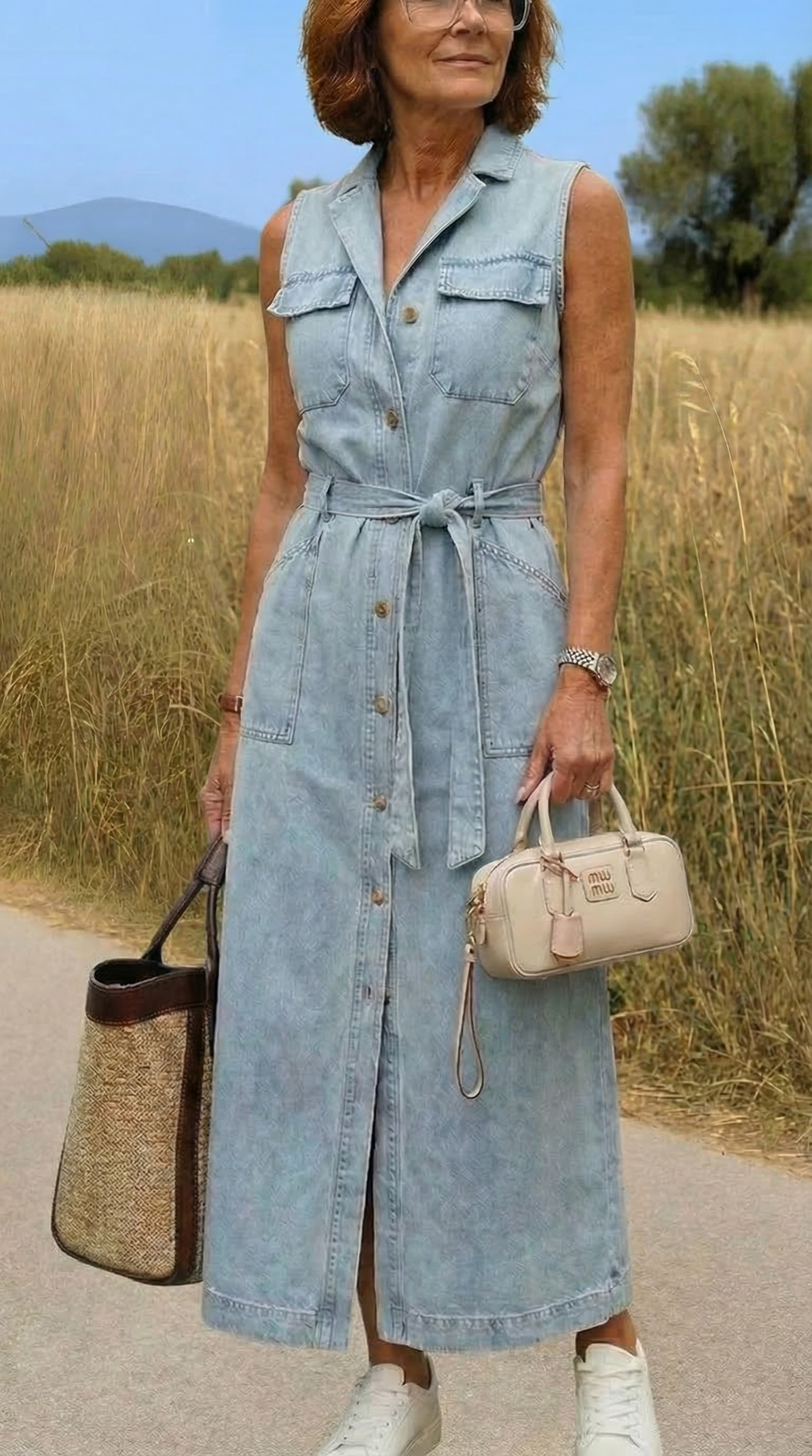 Hanna | Lange denim jurk zonder schouderbanden