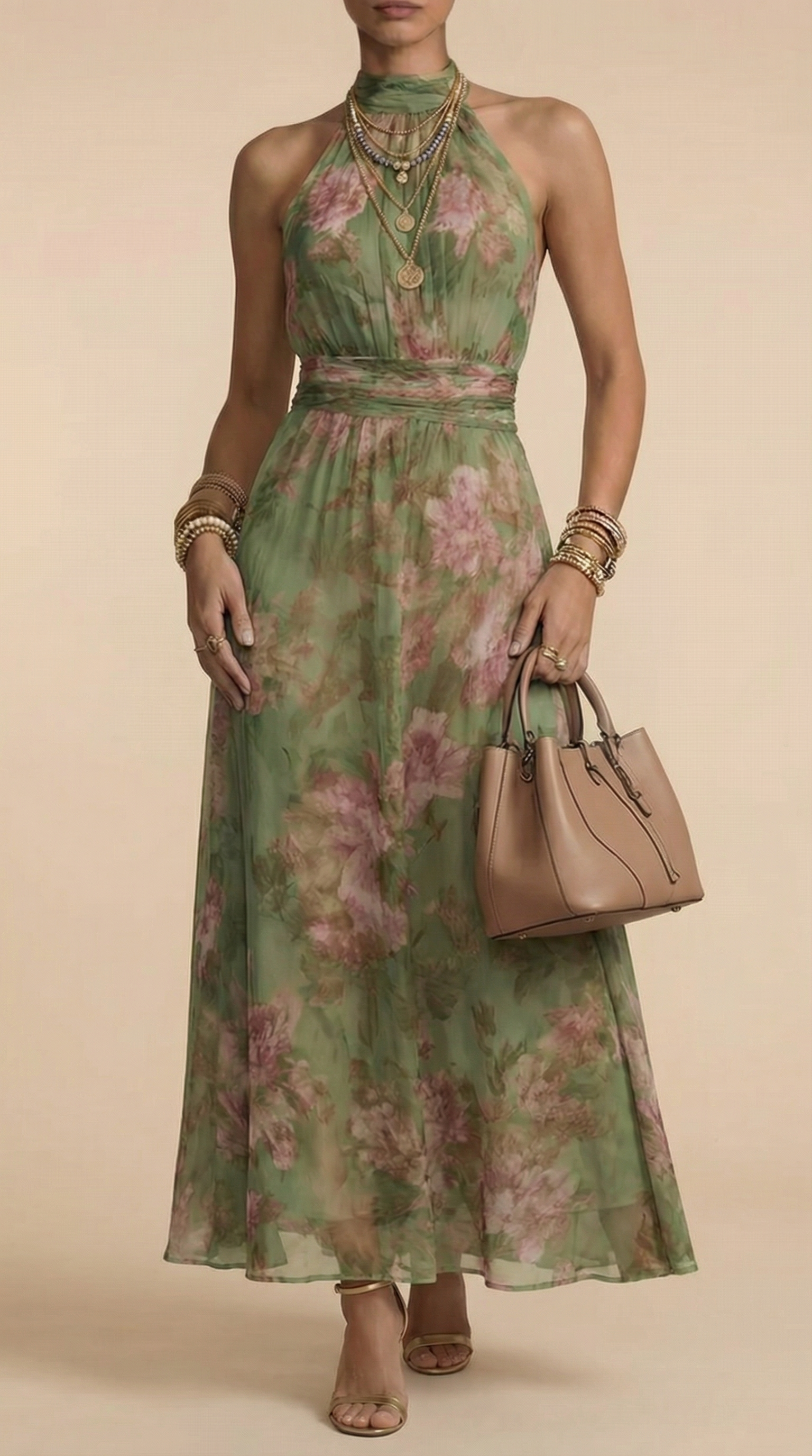 Livia | Maxi Halter Jurk met Bloemenprint