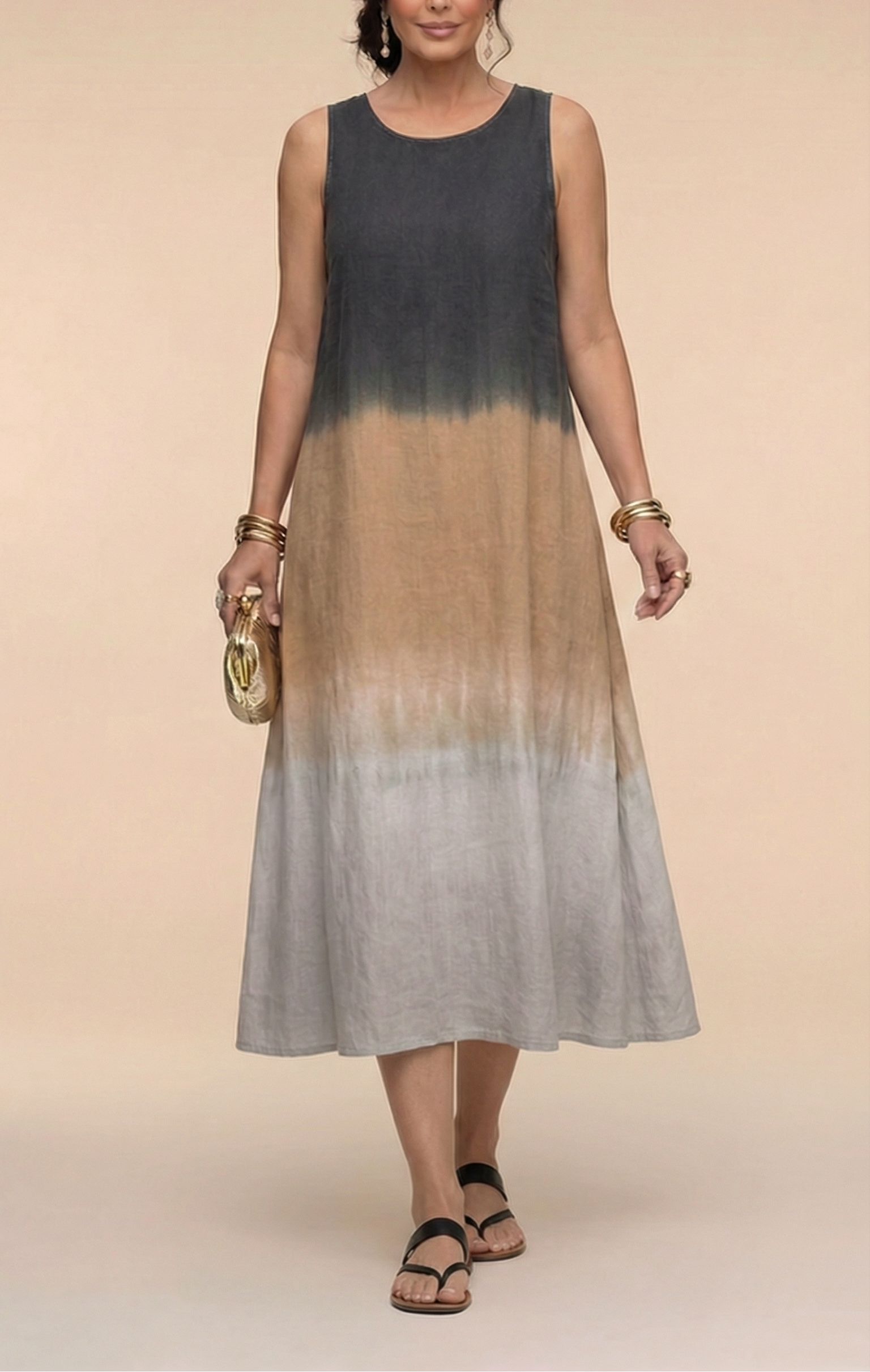 Sorelle | Midi Jurk Ombre Zonder Mouwen