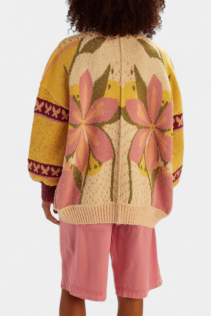 Casey | Gebreide Cardigan met Bloemenpatroon en Losse Pasvorm