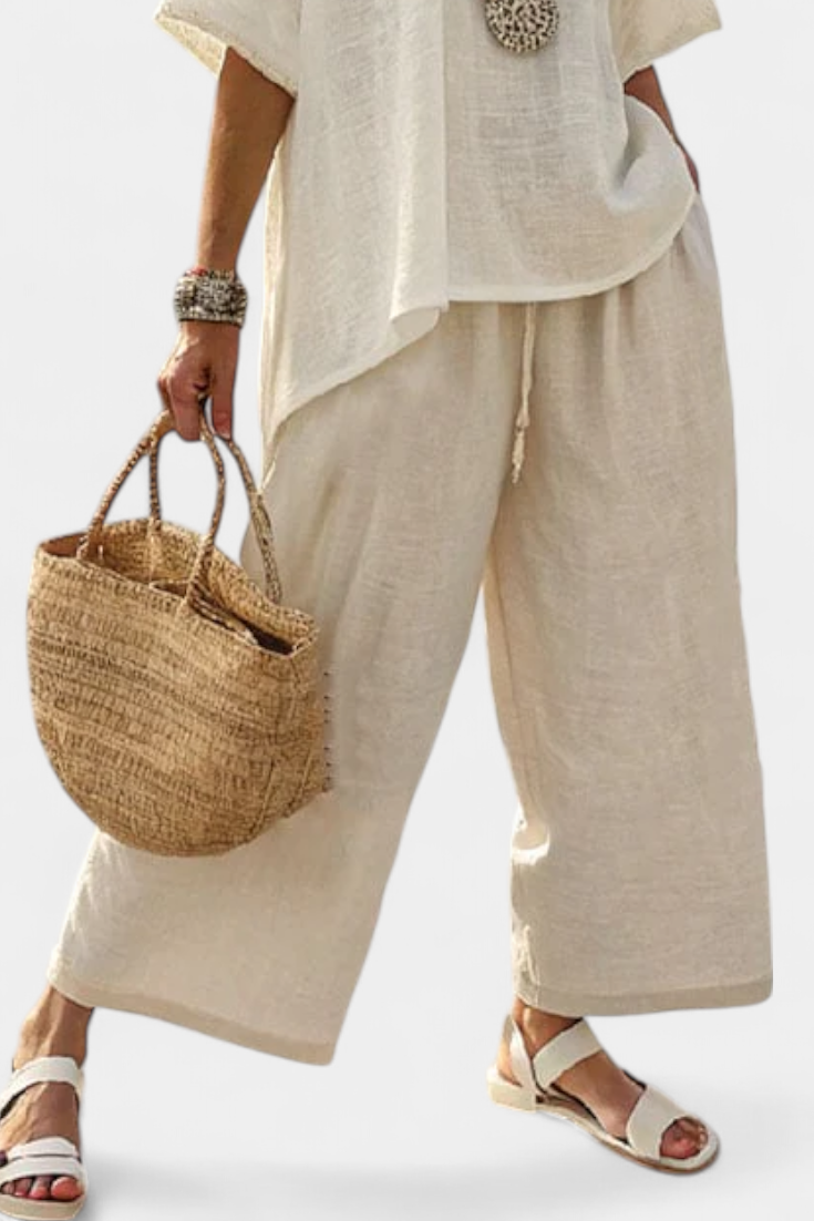 Drevon | Minimalistische Comfortabele Blouse en Wijde Broek