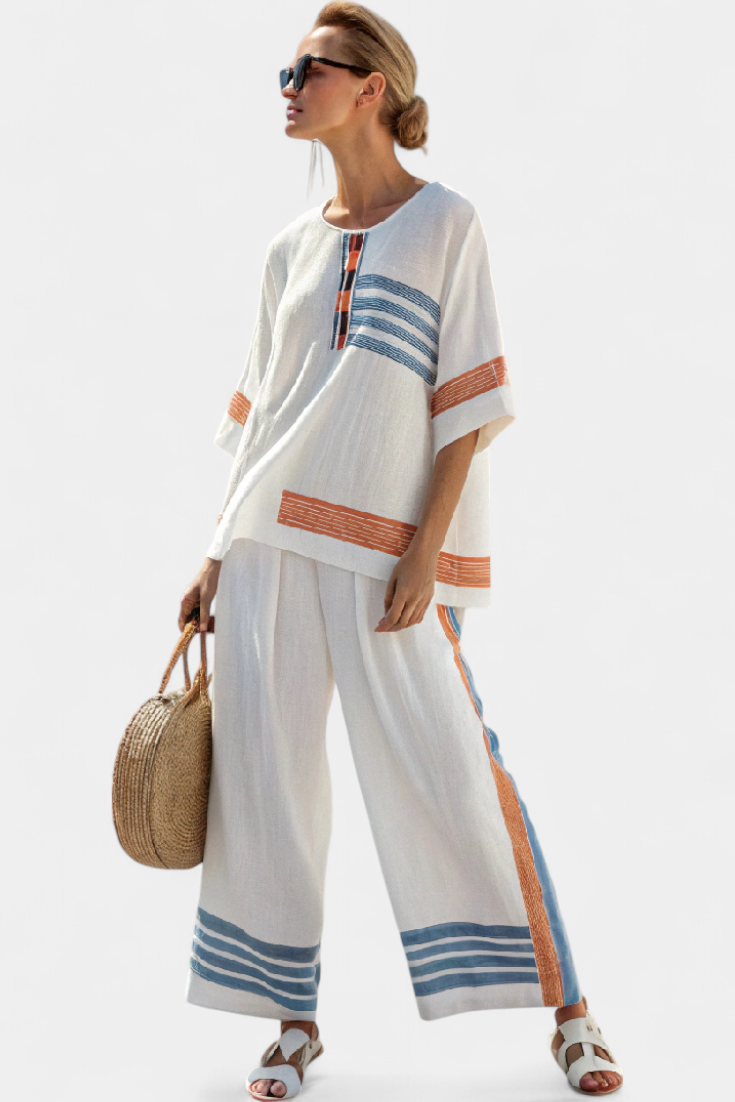 Marcellin | Top en Blauwe-ORANJE Gestreepte Broek