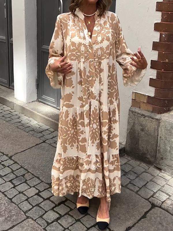 Aantrekkelijke V-hals Maxi Jurk met 3/4 Mouwen