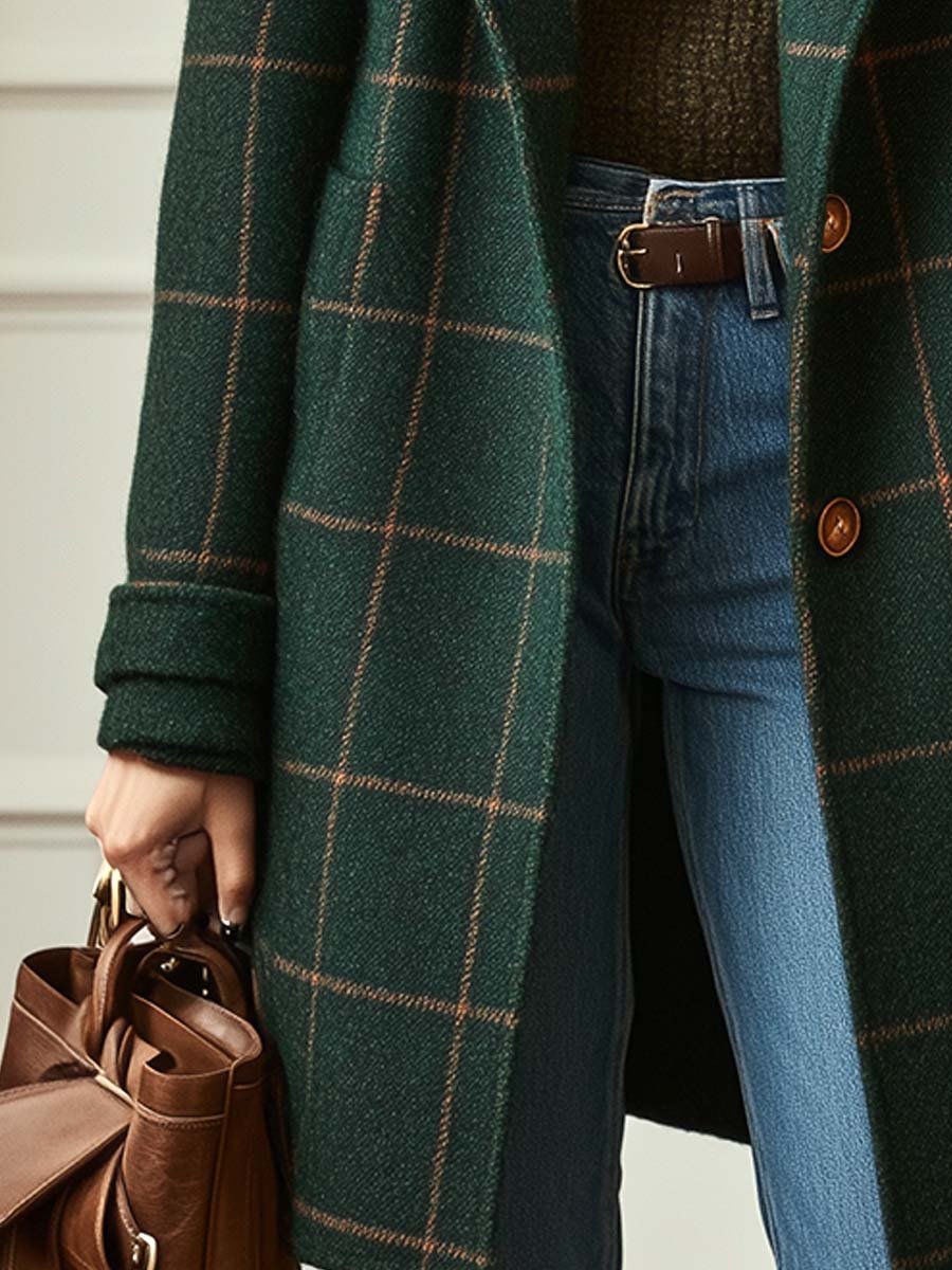 Charlotte | Lang Strak Gekleed Ruitjesjas