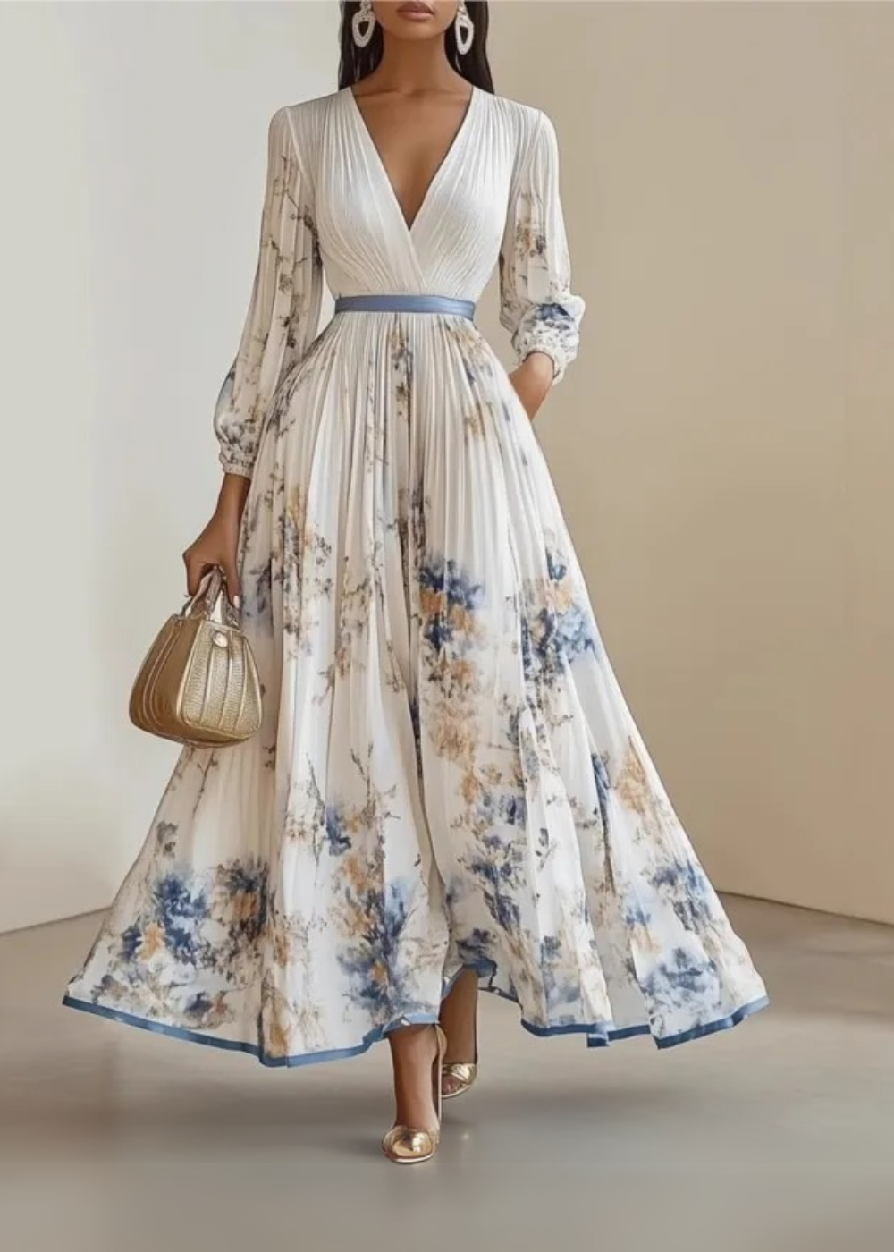 Paz™ | Tijdloze Bloemen Plissé Maxi Jurk