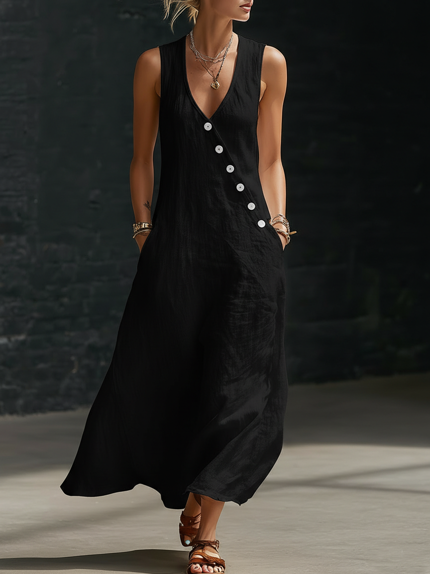 Graziella™ – Maxi-jurk met Knopen en V-hals