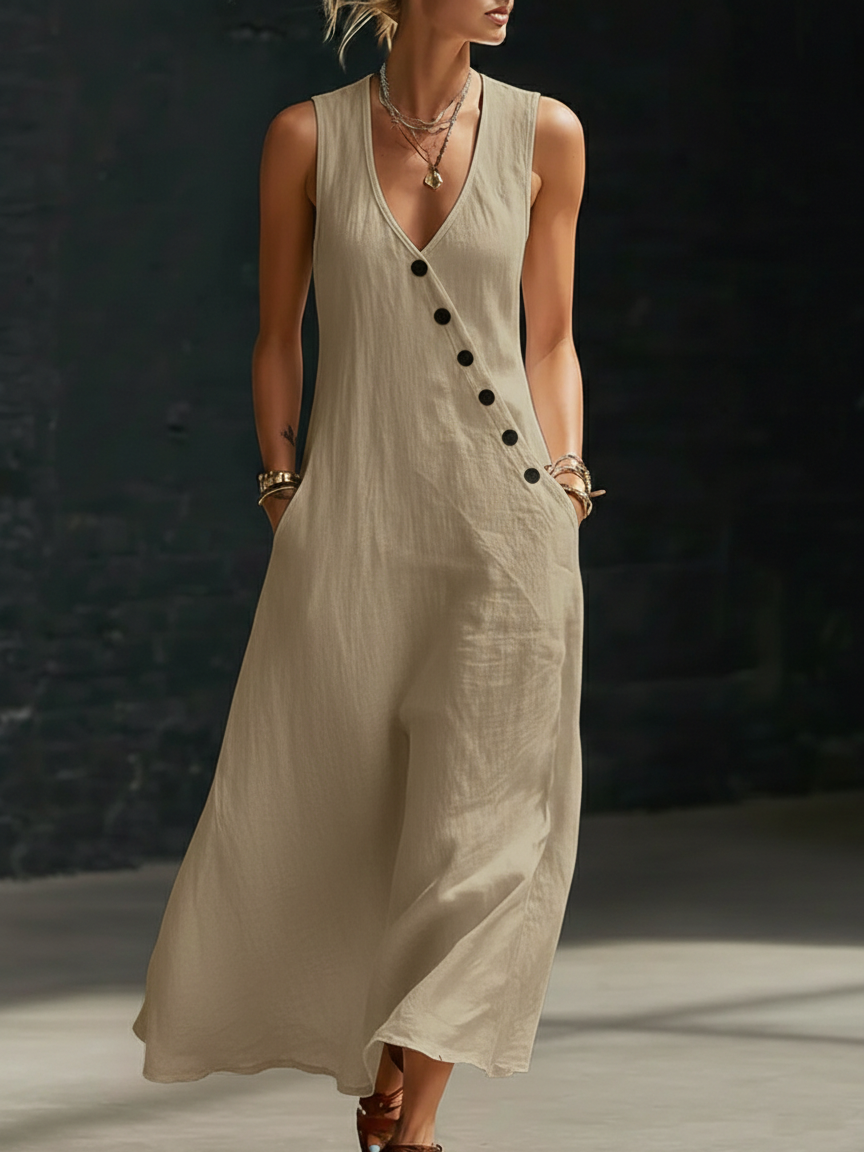 Graziella™ – Maxi-jurk met Knopen en V-hals