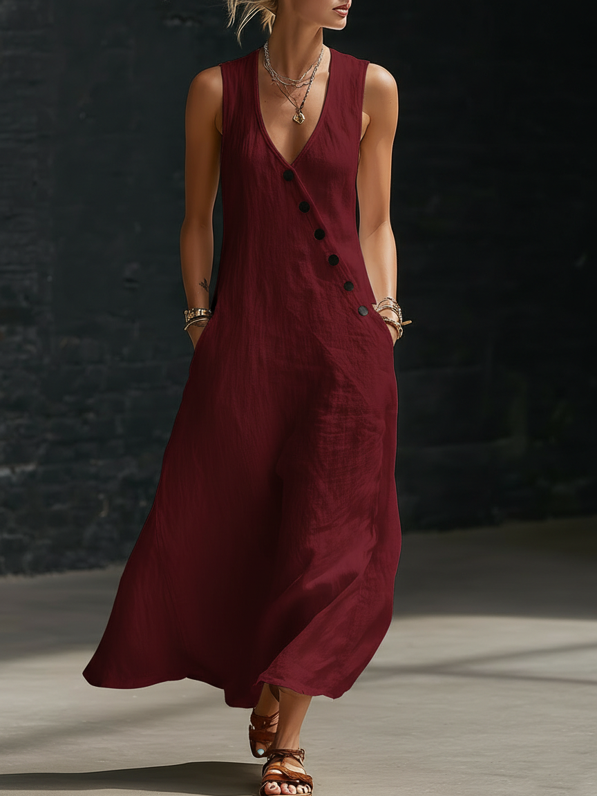 Graziella™ – Maxi-jurk met Knopen en V-hals