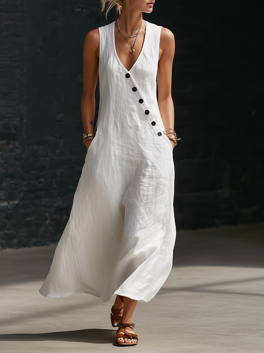 Graziella™ – Maxi-jurk met Knopen en V-hals
