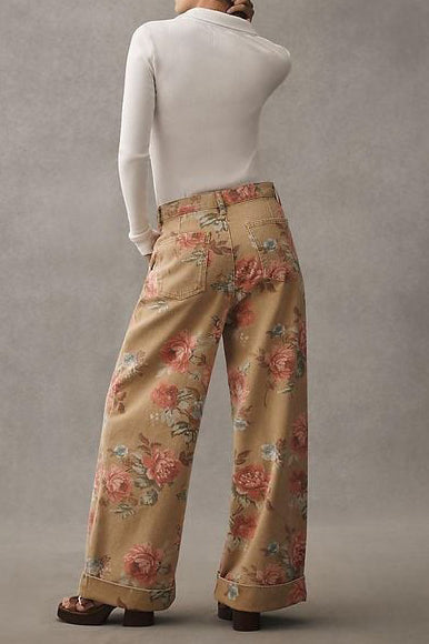 Bloemen Wijde Pijpen Hoge Taille Casual Broek