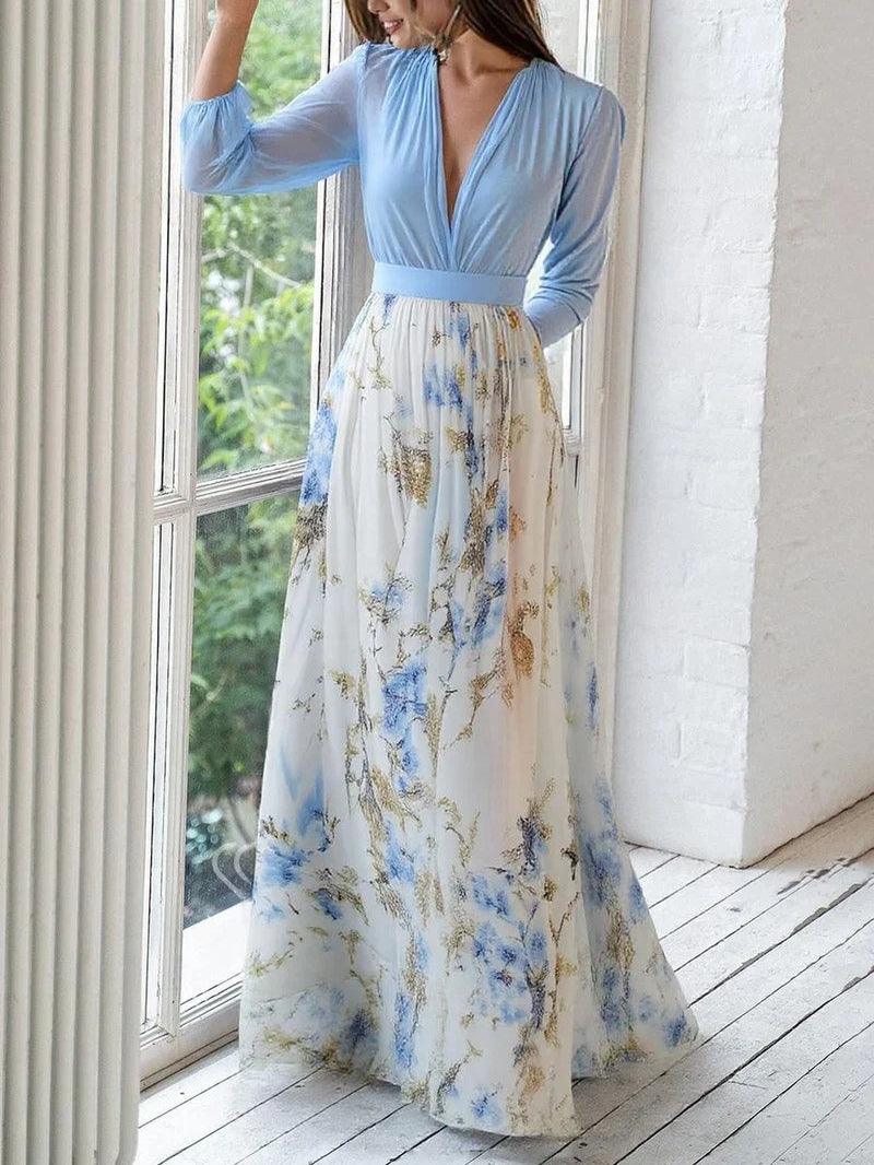 Aveline™ | Maxi Jurk met V-Hals en Bloemenprint