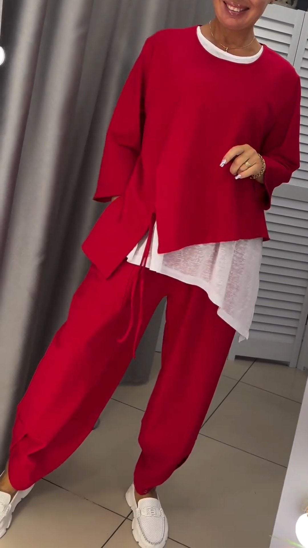 Dames Ronde Hals Tweedelige Top en Broek Set