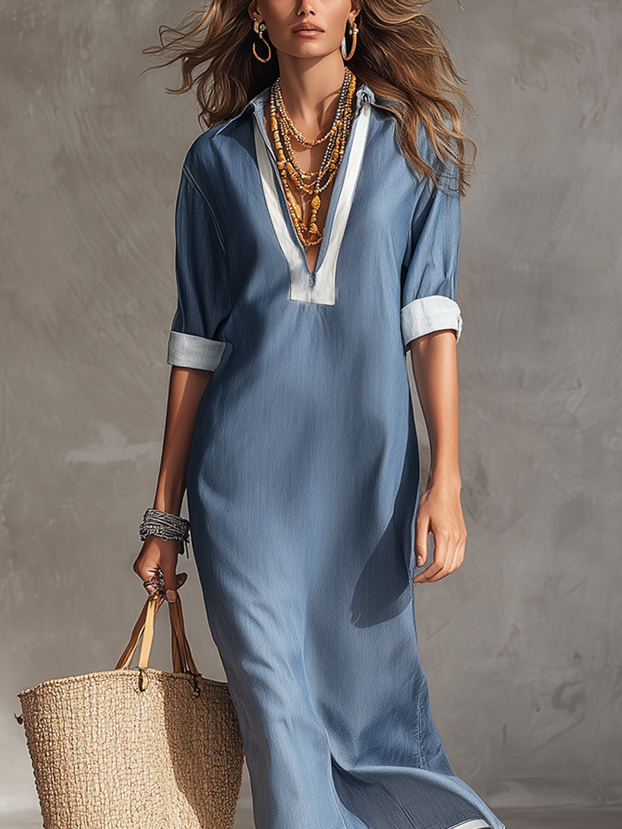 Casual en Minimalistische Blauwe Overhemdjurk