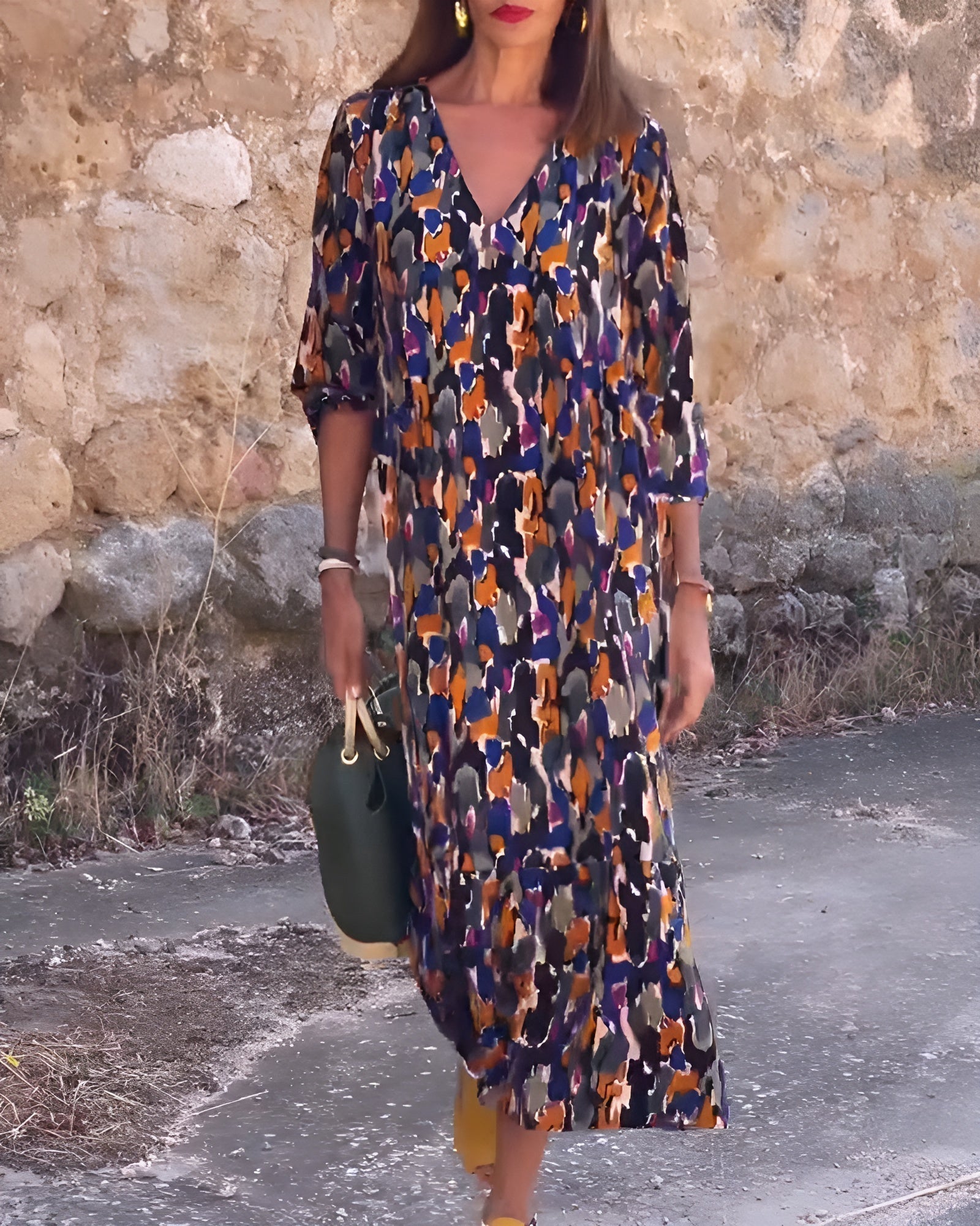 NATHALIE | RETRO GEPRINTE JURK MET V-HALS