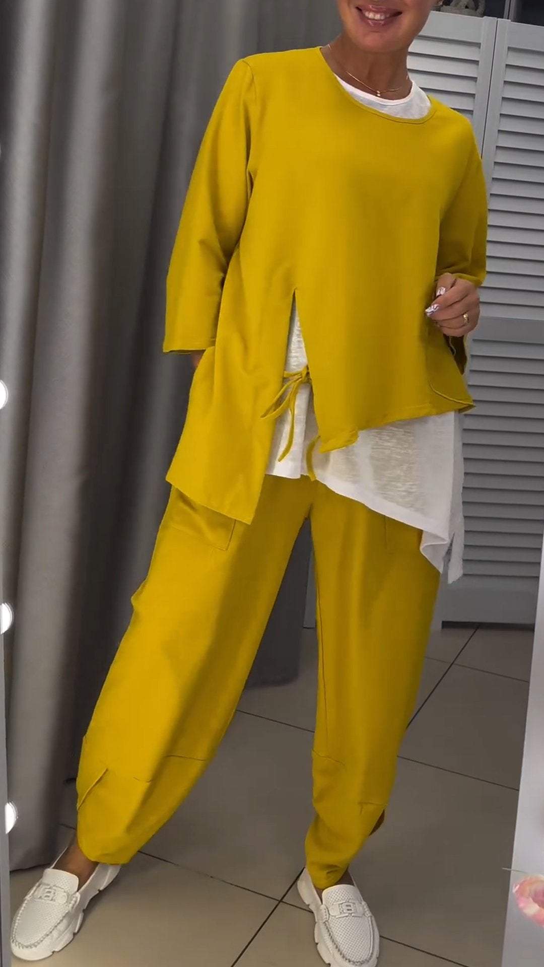 Dames Ronde Hals Tweedelige Top en Broek Set