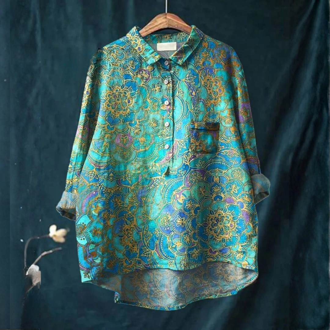 Simona – Linnen blouse met print