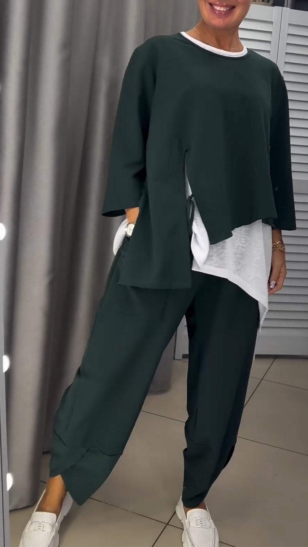Dames Ronde Hals Tweedelige Top en Broek Set