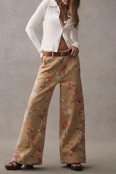 Bloemen Wijde Pijpen Hoge Taille Casual Broek