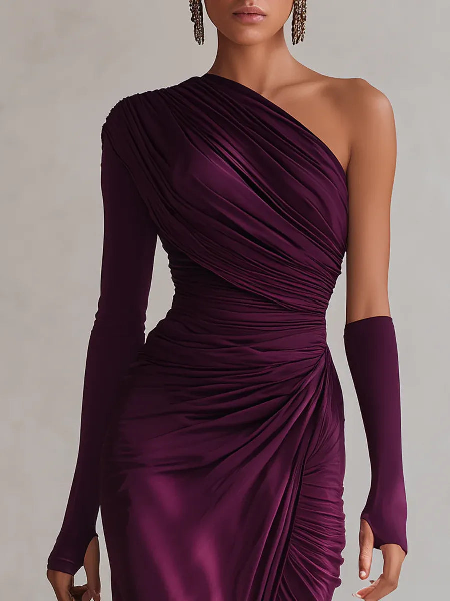 Amélie™ | Paarse One-Shoulder Maxi Jurk
