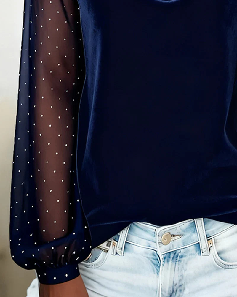 Amelia - Blouse met gedrapeerde kraag en semi-transparante panelen