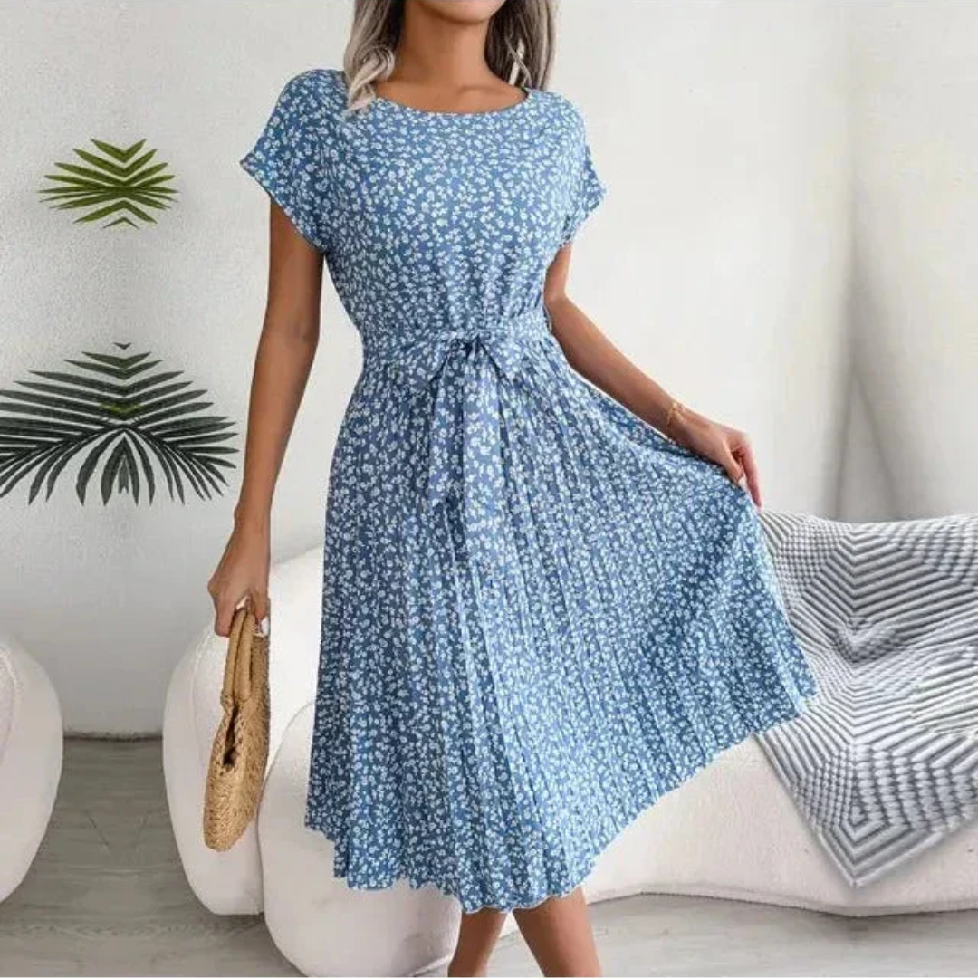 Marilyn | Midi Plissé Jurk met Bloemenprint