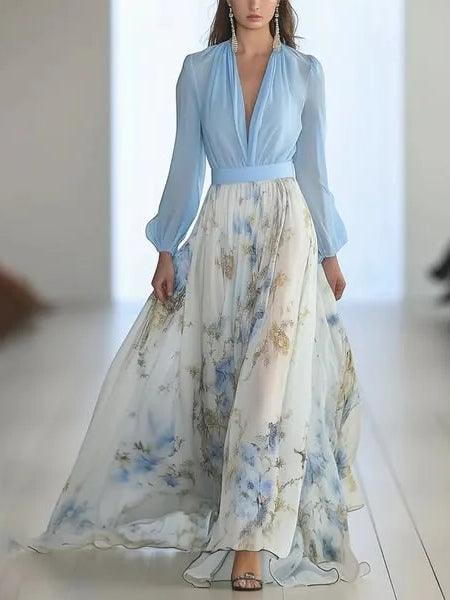 Aveline™ | Maxi Jurk met V-Hals en Bloemenprint